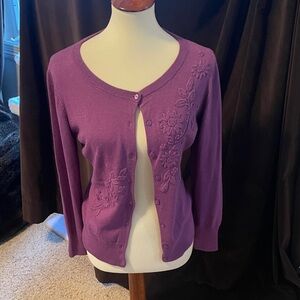 Caslon Purple Floral embroidered Women's Cardigan